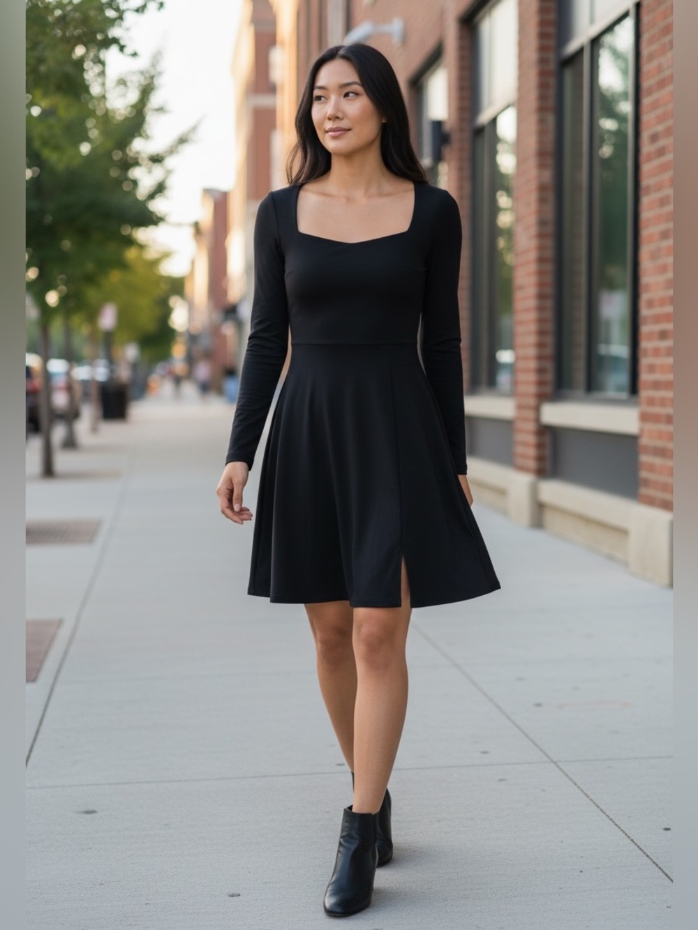 Qinsen Long Sleeve Sweetheart Neckline Dress